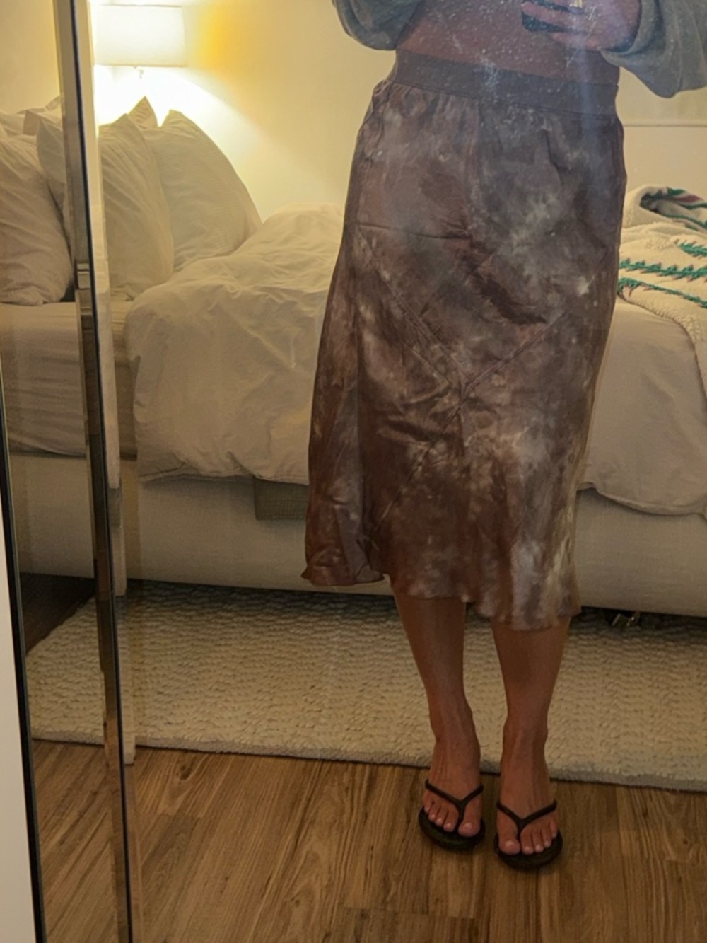 Purple Tie-Dye Satin Midi Skirt - Women's